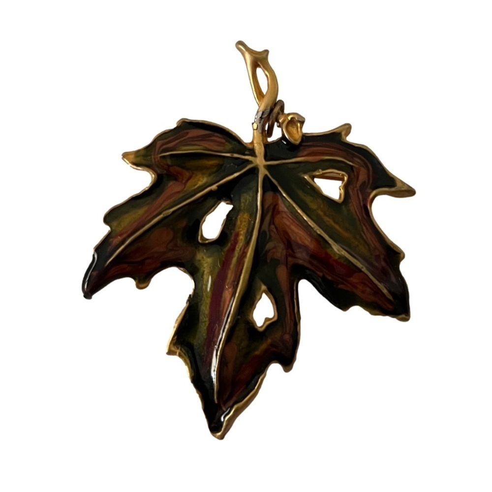 Tanya Creations Vintage Enamel Leaf Brooch | Gold Tone Autumn | Nature-Inspired